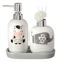 Kit Lavabo Difusor Banheiro Saboneteira Líquida Animais Pia