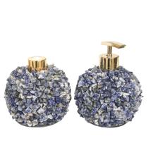 Kit Lavabo Difusor e Saboneteira Pontas de Quartzo Bruto Azul e Dourado Kit Lavabo Difusor e Saboneteira Pontas de Quartzo Bruto Azul e Dourado