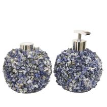 Kit Lavabo Difusor e Saboneteira Pontas de Quartzo Bruto Azul e Prata Kit Lavabo Difusor e Saboneteira Pontas de Quartzo Bruto Azul e Prata
