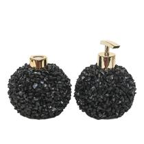 Kit Lavabo Difusor e Saboneteira Pontas de Quartzo Preto e Dourado