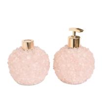 Kit Lavabo Difusor e Saboneteira Pontas de Quartzo Rosa e Dourado