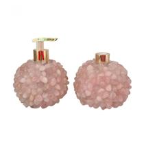 Kit Lavabo Difusor e Saboneteira Pontas de Quartzo Rosa e Dourado