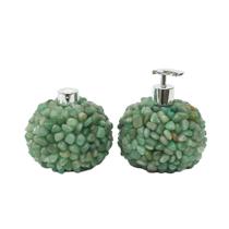 Kit Lavabo Difusor e Saboneteira Pontas de Quartzo Verde e Prata