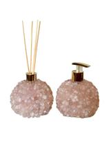 Kit Lavabo Difusor E Saboneteira Pontas Quartzo Rosa Rolado