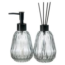 Kit Lavabo Difusor Vidro Aromatizador Dispenser Líquido Bandeja Acessórios Higiene Bancada Aparador Luxo 554