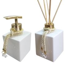 Kit Lavabo Dispenser Porta Sabonete Líquido Hidratante Aromatizador Ambiente Branco Acessório Decoração Banheiro Kit Lavabo Dispenser Porta Sabonete Líquido Hidratante Aromatizador Ambiente Branco Acessório Decoração Banheiro