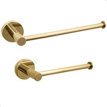 Kit Lavabo Dourado Inox Porta Toalha Suporte Papel Higiênico Acessorio Banheiro Luxo Gold Brilhoso Papeleira Toalheiro Suporte Parede Aço Inox 304