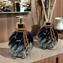 Kit Lavabo Espiral Preto Decoração Dourado Completo De Vidro Luxo Difusor Presente Casamento