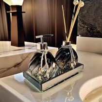 Kit Lavabo Espiral Preto Decoração Prata Completo De Vidro Premium Presente Kit Lavabo Espiral Preto Decoração Prata Completo De Vidro Premium Presente