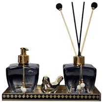 Kit Lavabo Estrela Frascos Bandeja Vidro Espelho Passarinho Kit Lavabo Estrela Frascos Bandeja Vidro Espelho Passarinho