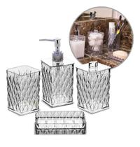 Kit Lavabo Glamour 4 Peças Luxo Utensílios Plasútil Banheiro
