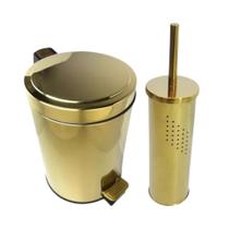 Kit Lavabo Inox Dourado Lixeira 12L e Escova sanitaria Fineza