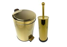 Kit Lavabo Inox Dourado Lixeira 12L e Escova Sanitaria France Fineza