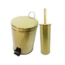 Kit Lavabo Inox Dourado Lixeira pedal 3L e Escova Sanitaria Fineza