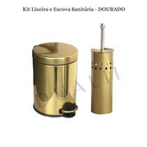 Kit Lavabo Inox Lixeira 5 L E Escova Sanitária Dourado Kit Lavabo Inox Lixeira 5 L E Escova Sanitária Dourado