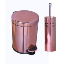 Kit Lavabo Inox Lixeira 5 L E Escova Sanitária Rosê Gold Kit Lavabo Inox Lixeira 5 L E Escova Sanitária Rosê Gold
