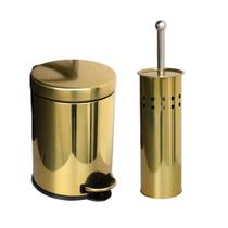 Kit Lavabo Inox Lixeira 5l E Escova Sanitária Dourado Dualii