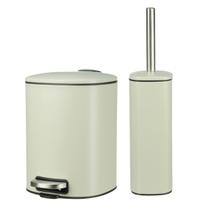 Kit Lavabo Lixeira Bege Cesto 5 Litros + Escova Sanitária