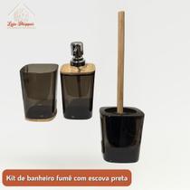 Kit Lavabo Luxo Bambu Pç Dispenser Sabonete Copo Escova Sanitária Suporte Fumê Transparente Natal