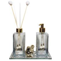 Kit Lavabo Luxo Bandeja Strass Frascos De Vidro Passarinho Kit Lavabo Luxo Bandeja Strass Frascos De Vidro Passarinho