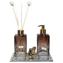 Kit Lavabo Luxo Bandeja Strass Frascos De Vidro Passarinho Kit Lavabo Luxo Bandeja Strass Frascos De Vidro Passarinho