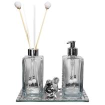 Kit Lavabo Luxo Bandeja Strass Frascos De Vidro Passarinho Kit Lavabo Luxo Bandeja Strass Frascos De Vidro Passarinho