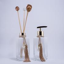 Kit Lavabo Luxo Branco Degradê com detalhes Dourado