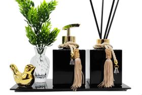 Kit Lavabo Luxo C/ Vasinho Porta Saboneteira e Aromatizador