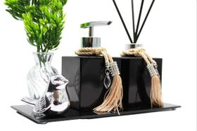 Kit Lavabo Luxo C/ Vasinho Porta Saboneteira e Aromatizador