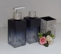 Kit lavabo luxo com porta escova de dentes em pedrarias