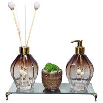 Kit Lavabo Luxo Frascos 300ml Bandeja Vidro Bisotada Vasinho Kit Lavabo Luxo Frascos 300ml Bandeja Vidro Bisotada Vasinho