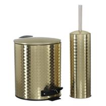 Kit Lavabo Luxo Lixeira Dourada Cesto 5 Litros Escova Kit Lavabo Luxo Lixeira Dourada Cesto 5 Litros Escova
