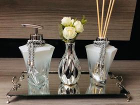 Kit Lavabo Luxo Prata Branco 4 Peças Aromatizador Sabonete