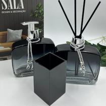 Kit Lavabo Luxo Preto Fumê com Cordão Prata 3 Peças Elegantes Kit Lavabo Luxo Preto Fumê com Cordão Prata 3 Peças Elegantes
