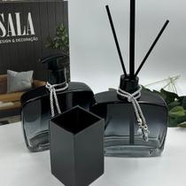 Kit Lavabo Luxo Preto Fumê com Cordão Prata 3 Peças Elegantes Kit Lavabo Luxo Preto Fumê com Cordão Prata 3 Peças Elegantes