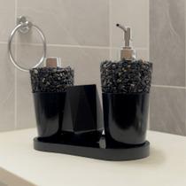 Kit Lavabo Luxo Sabonete Líquido C/ Porta Escovas e Aromatizante De Ambiente C/Bandeja