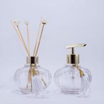 Kit Lavabo Luxo Transparente com detalhes Dourado
