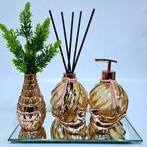 Kit Lavabo Luxo Vasinho Espelhado, Difusor, Saboneteira, Espiral
