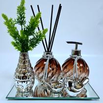 Kit Lavabo Luxo Vasinho Espelhado, Difusor, Saboneteira, Espiral