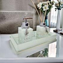 Kit Lavabo Luxo Vidro Saboneteira Difusor Com Bandeja Aromas Decoração Com Varetas