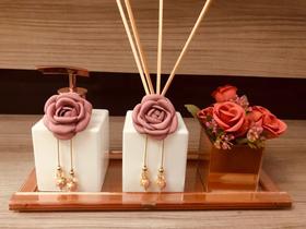 Kit Lavabo Organizador Rose Gold Branco Luxo Difusor Cubo