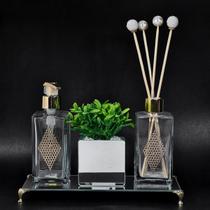 Kit Lavabo Paris 250ml Difusor Sabonete Bandeja Vidro + Vaso