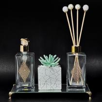 Kit Lavabo Paris 250ml Difusor Sabonete Bandeja Vidro + Vaso