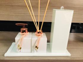 Kit Lavabo Pia Jogo Saboneteira Branco Rose Porta Escova Kit Lavabo Pia Jogo Saboneteira Branco Rose Porta Escova