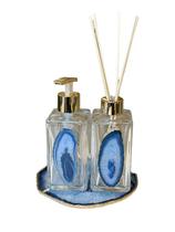 Kit Lavabo + Platter De Pedra Natural Em Ágata Azul - 3pc Kit Lavabo + Platter De Pedra Natural Em Ágata Azul - 3pc