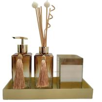 Kit Lavabo Porta Sabonete Aromatizador Porta Escovas Pincel Maquiagem Make Bandeja Decorativa Jogo Para Banheiro-Organizadores Decoração Casa-Dourado Kit Lavabo Porta Sabonete Aromatizador Porta Escovas Pincel Maquiagem Make Bandeja Decorativa Jogo Para Banheiro-Organizadores Decoração Casa-Dourado