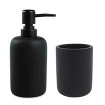 Kit Lavabo - Porta Sabonete Líquido 17 cm e Porta Copo Escova 10 cm de Cimento Preto Fosco Kit Lavabo - Porta Sabonete Líquido 17 cm e Porta Copo Escova 10 cm de Cimento Preto Fosco
