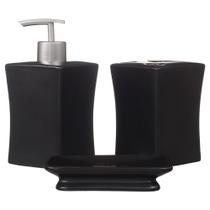 Kit Lavabo Porta Sabonete Líquido Banheiro Porta Escova Saboneteira Black 106