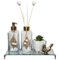 Kit Lavabo Premium 2 Frascos Bandeja Luxo Vasinho Passarinho Kit Lavabo Premium 2 Frascos Bandeja Luxo Vasinho Passarinho