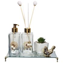 Kit Lavabo Premium 2 Frascos Bandeja Luxo Vasinho Passarinho Kit Lavabo Premium 2 Frascos Bandeja Luxo Vasinho Passarinho
